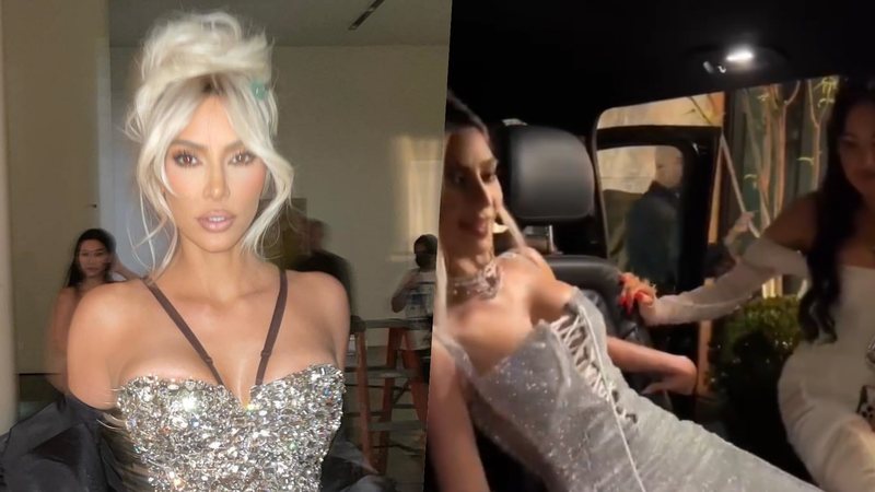 Kim Kardashian passa por sufoco ao apostar em vestido coládissimo para desfile na Semana de Moda de Milão - Foto/Reprodução