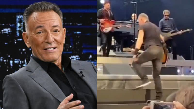 Cantor Bruce Springsteen leva tombo durante show e precisa de ajuda para levantar - Foto: Reprodução / Instagram / Twitter