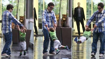 Thiago Rodrigues se diverte com o filho Gabriel no shopping - Daniel Delmiro / AgNews