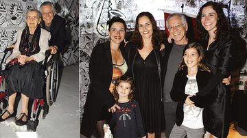 O autor e a mãe de Glauber, Lucia Rocha, na noite de autógrafos. Nelson com as filhas, Esperança, Joana e Nina, e as netas Marina e Antônia.