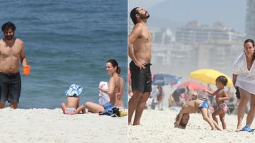 Thiago Lacerda e Vanessa Lóes com os filhos Gael e Cora na praia - AgNews/ Dilson Silva