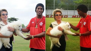 Ana Maria Braga entrega cachorrinho de presente para Ronaldinho Gaúcho - Alexandre Vidal; Reprodução / Twitter