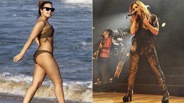 Na praia da Macumba, Rio, a cantora e atriz americana mostra generosas curvas. No detalhe, o show paulistano. - Fábio Miranda