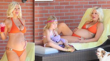 Grávida do quarto filho, atriz Tori Spelling exibe barriguinha na piscina de sua casa em Los Angeles - Grosby Group