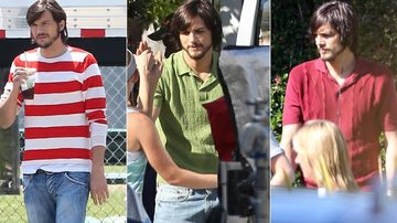 Ashton Kutcher aparece caracterizado como Steve Jobs em set de filmagem - Grosby Group