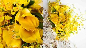 Buquê de callas amarelas, orquídeas chuva-de-ouro e alstroemérias Leonor Flores, 11 3571-2331
(leonorflores.com.br) - Fotos: Martin Gurfein; Direção de cena: Carlos Henrique Duarte