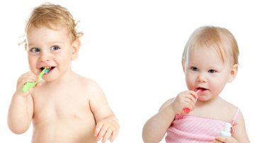 Após as mamadas, a mãe deve limpar a boca do bebê com algodão ou gaze umedecidas com água filtrada ou fervida. A partir de um ano e meio, já é possível iniciar a escovação - Foto-montagem Shutter Stock