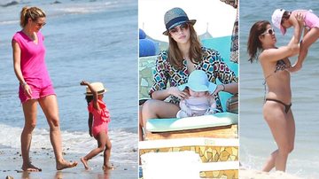 Heidi Klum, Jessica Alba e Samara Felippo se divertem na praia com os filhos bem protegidos contra os raios do sol - Foto-montagem