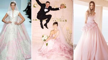 Vestido de noiva rosa é sinônimo de atitude, estilo e romantismo - Foto-montagem