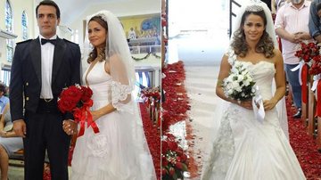Theo (Rodrigo Lombardi) e Morena (Nanda Costa) sonham com o dia do casamento, mas os vestidos de noiva são diferentes - Reprodução / TV Globo