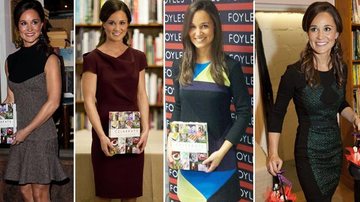Pippa Middleton usou quatro vestidos diferentes no lançamento de seu livro, em Londres - Foto-montagem