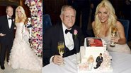 Após dois anos de namoro,o fundador da mais famosa revista masculina do mundo sobe ao altar com Crystal
Harris ao lado do seu pet Charlie, em traje de gala. O par brinda ao lado do bolo. - Reuters