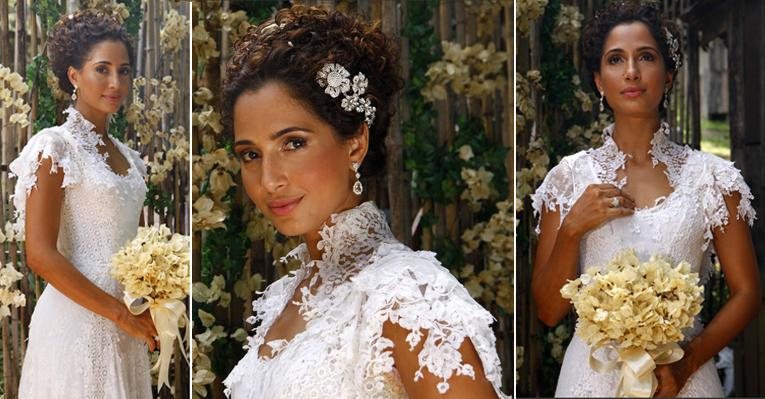 Camila Pitanga vestida de noiva em Lado a Lado: renda pode ter releitura contemporânea e glamourosa - Foto-Montagem/TV Globo