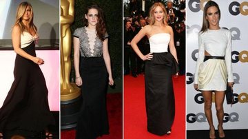 Jennifer Aniston, Kristen Stewart, Jennifer Lawrence e Alessandra Ambrosio são adeptas dos vestidos preto e branco. Aprenda a usar! - Foto-montagem/ Getty Images
