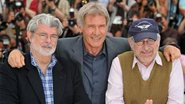 George Lucas, Harrison Ford e Steven Spielberg durante o lançamento de 'Indiana Jones e o Reino da Caveira de Cristal', em 2008 - Getty Images