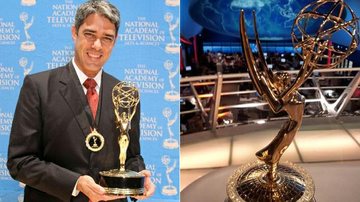 William Bonner segura o troféu do Emmy 2011 pelo Jornal Nacional - Divulgação/TV Globo