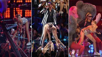 Miley Cyrus com seus passos de 'twerk' em sua apresentação no VMA 2013 - Getty Images