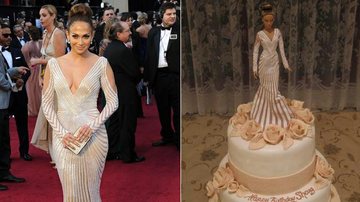 Fã cria bolo inspirado em look de Jennifer Lopez no Oscar - Getty Images; Reprodução / Twitter