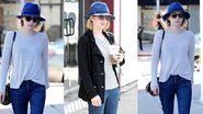 Emma Roberts usa chapéu em feltro colorido - AKM-GSI/AKM-GSI