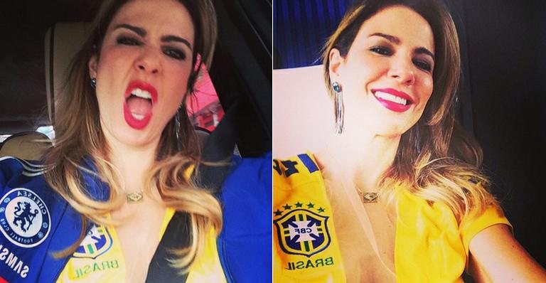 Luciana Gimenez usa camiseta da seleção brasileira customizada em jogo da Inglaterra - Foto-montagem