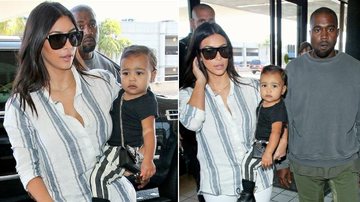 Filha de Kim Kardashian e Kanye West usa bolsa de R$ 3 mil da grife Saint Laurent - Foto-montagem