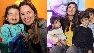 Mariana Belém com Laura; Isabella Fiorentino com os trigêmeos - Marcelo Brammer / AgNews