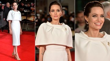 Angelina Jolie usa broche com 100 cristais de rubi e vestido branco em première de 'Invencível' - Foto-montagem
