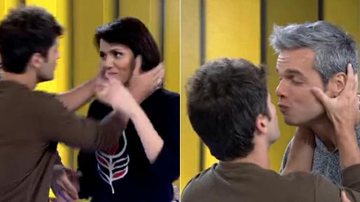 Bruno Gagliasso beija Mônica Iozzi e Otaviano Costa na boca durante o Vídeo Show - TV Globo/Reprodução