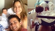 Fernanda Gentil e Matheus Braga com o filho, Gabriel; ao lado, Lucas paparica o bebê - Instagram/Reprodução