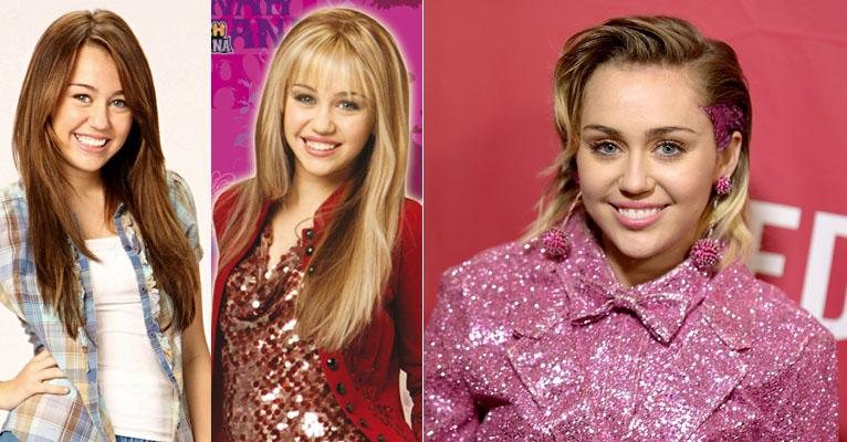 Miley Cyrus se tornou um sucesso mundial ao protagonizar a série em que exibia 2 visuais diferentes: morena, como Miley Stewart, e com a peruca loira, quando se tornava Hannah. Hoje em dia, ela usa cabelos loiros curtos e tem milhões de fãs que adoram - Getty Images/Divulgação