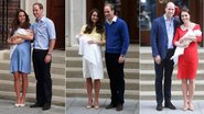 Kate Middleton e príncipe William com seus três filhos - George, Charlotte e o novo bebê real - na frente da maternidade - Getty Images