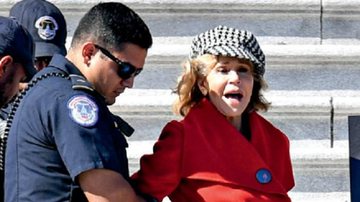 Nas escadarias do Congresso americano, Jane protesta e é presa por policiais - Marvin Joseph/The Washington Post via Getty Images