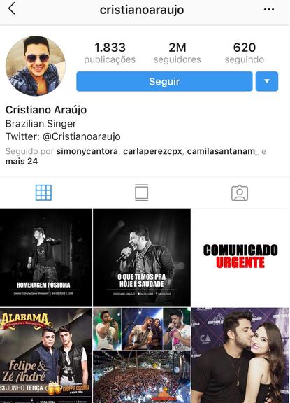 Clube Sertanejo: Cristiano Araújo se irrita com seguidores no Instagram.