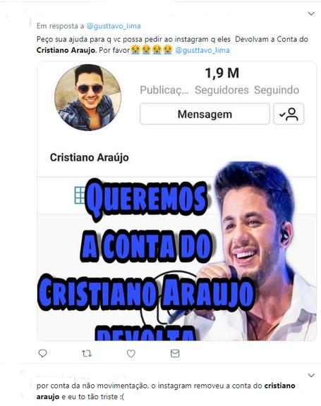 Instagram ouve apelo dos fãs e reativa perfil de Cristiano Araújo