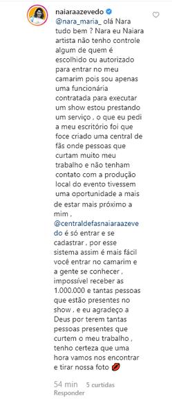 Fã expõe atitude de Naiara Azevedo em show e sertaneja responde