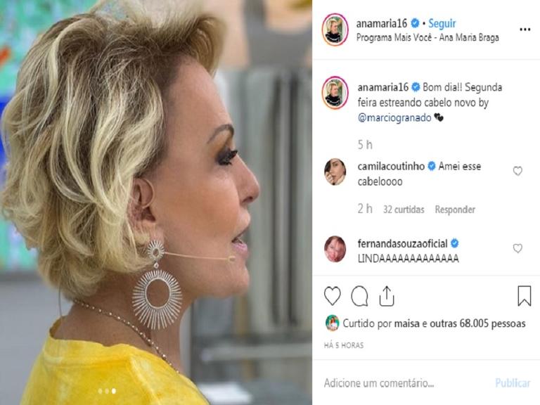Ana Maria Braga mostrando visual novo no Instagram
