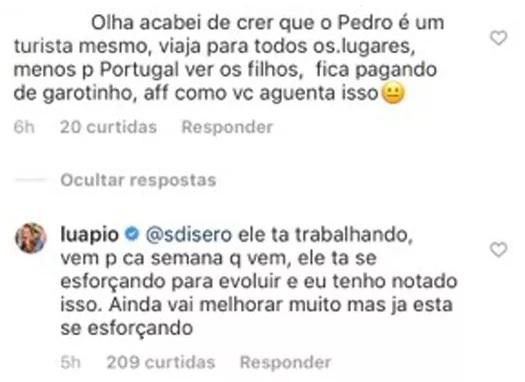 Luana Piovani defendendo Pedro Scooby em comentários do Instagram