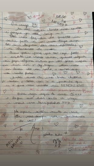 Namorado de Hariany mostra carta escrita pela loira