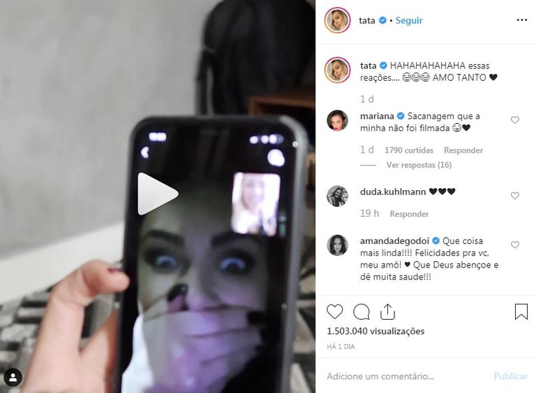 Tata Estaniecki compartilha vídeo com reação dos familiares e amigos ao descobrirem gravidez