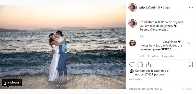 Priscila Fantin comemora 1 mês de casamento com Bruno Lopes