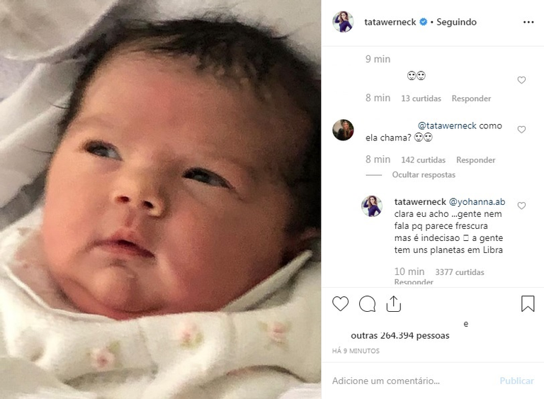 Tatá Werneck revela escolha do nome da filha com Rafa Viti