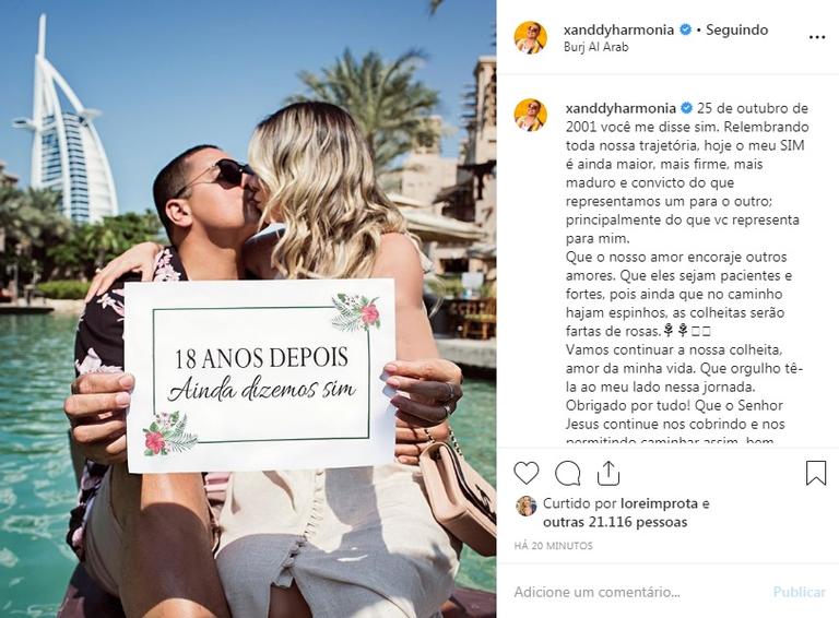 Xanddy e Carla Perez celebram 18 anos de casados em Dubai