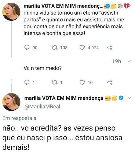 Marilia Mendonça falando sobre parto no Twitter