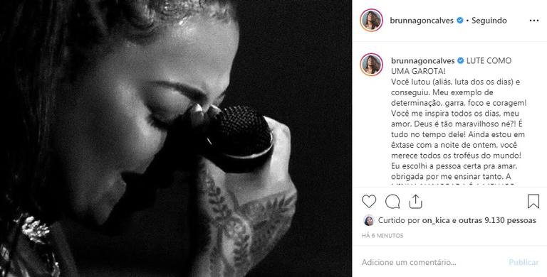 Brunna Gonçalves faz texto elogiando a namorada, Ludmilla