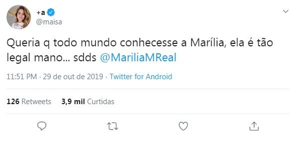 Maísa Silva elogia Marília Mendonça e cantora se declara