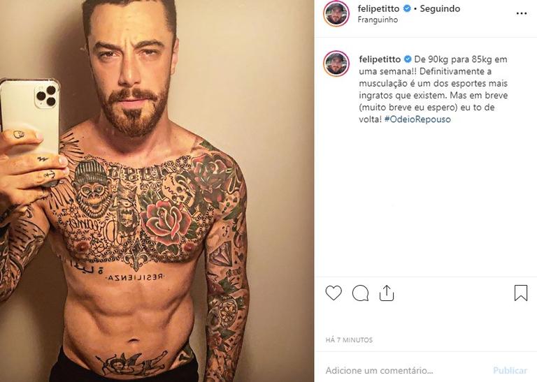 Felipe Titto mostra que perdeu peso após ser mordido pelo seu cachorro