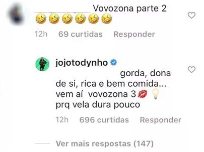 Jojo Todynho rebate internauta que a chamou de ''Vovózona''