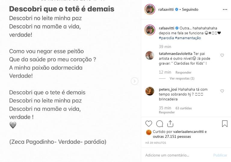 Rafa Vitti posta vídeos cantando paródias que fez para filha