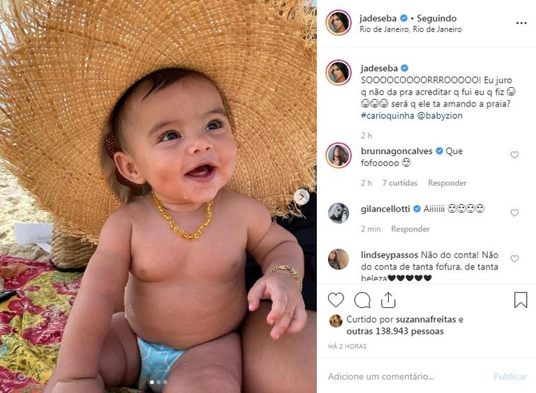 Jade Seba posta foto de Zion na praia e encanta internautas