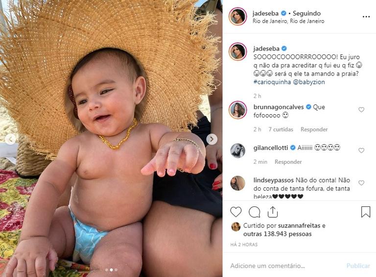 Jade Seba posta foto de Zion na praia e encanta internautas